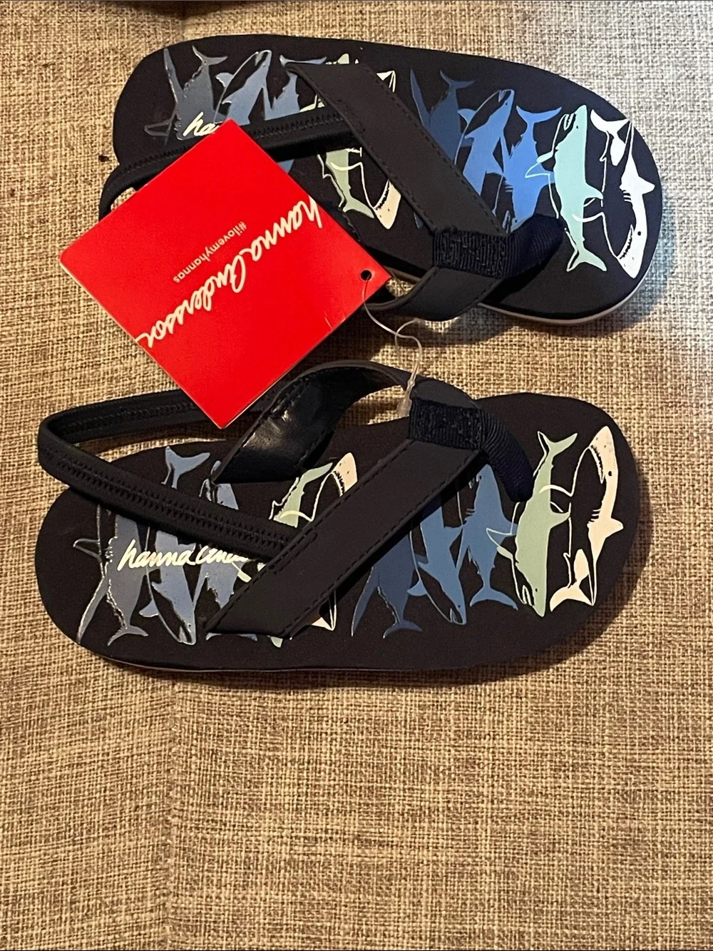 NWT Hanna Andersson Navy Shark Flip Flop Sandals Boys Toddler Size 7